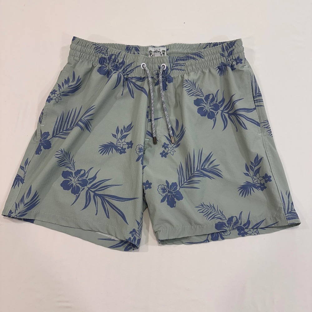 Free Planet Tropical Floral Swim Trunks Mens Size M Sage Green Drawstring | Surf